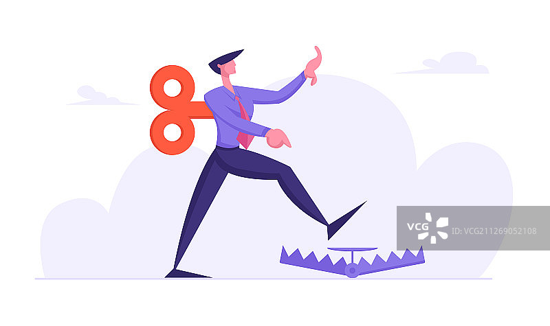 身穿正装，带有发条钥匙的商人图片素材