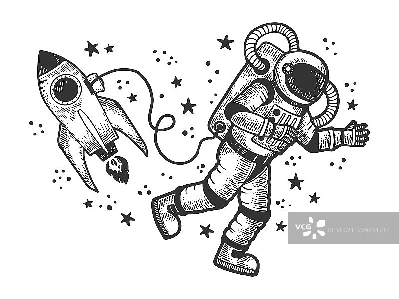 开放空间中的太空宇航员草图图片素材