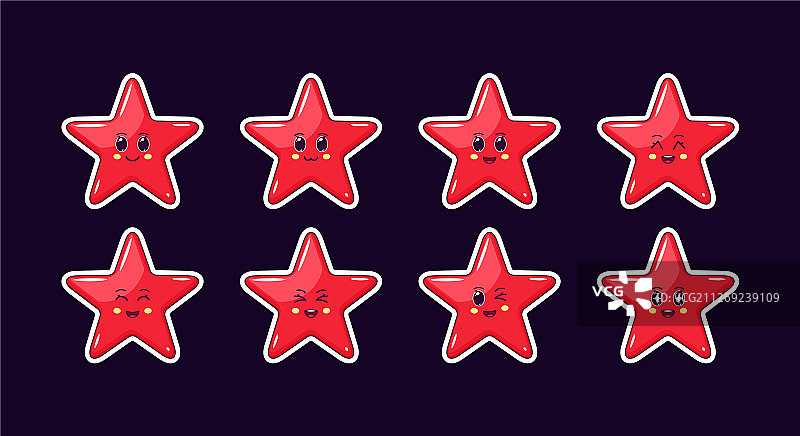 卡通红色星星圣诞节贴纸套装图片素材