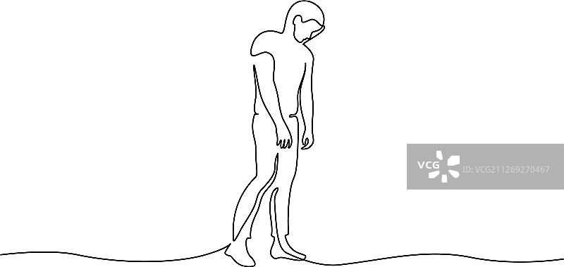 绝望的悲伤男人单线画图片素材