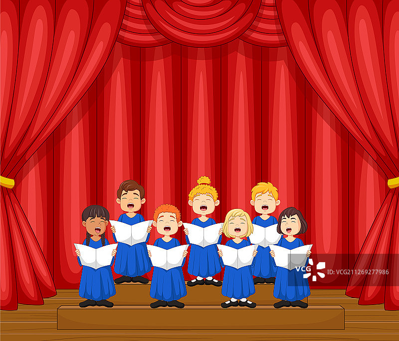 合唱团儿童在舞台上唱歌图片素材