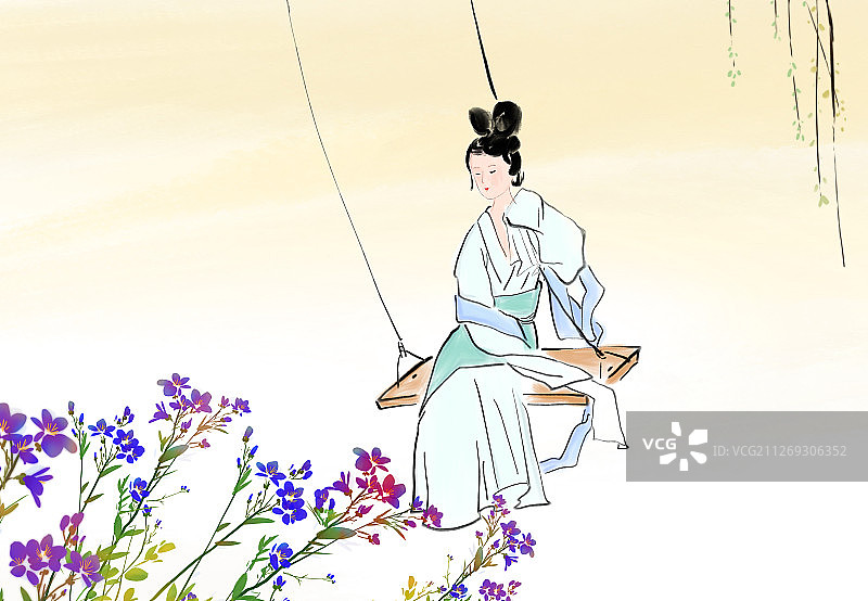 古典名著红楼梦水墨中国画人物金陵十二钗插画图片素材