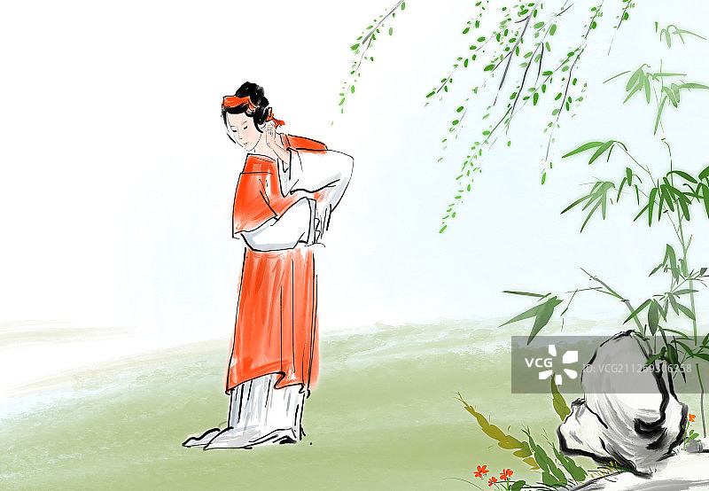 古典名著红楼梦水墨中国画人物金陵十二钗插画图片素材