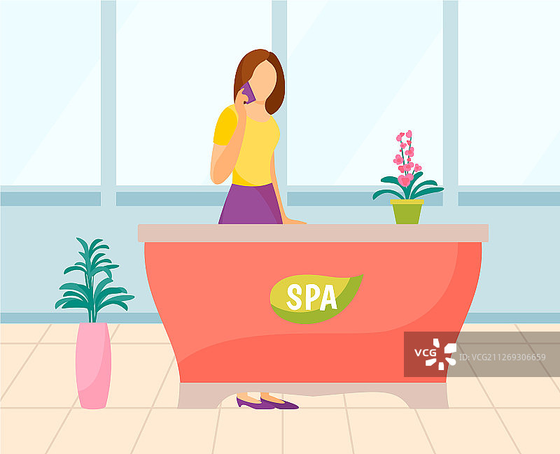 沙龙中的水疗咨询接待员图片素材