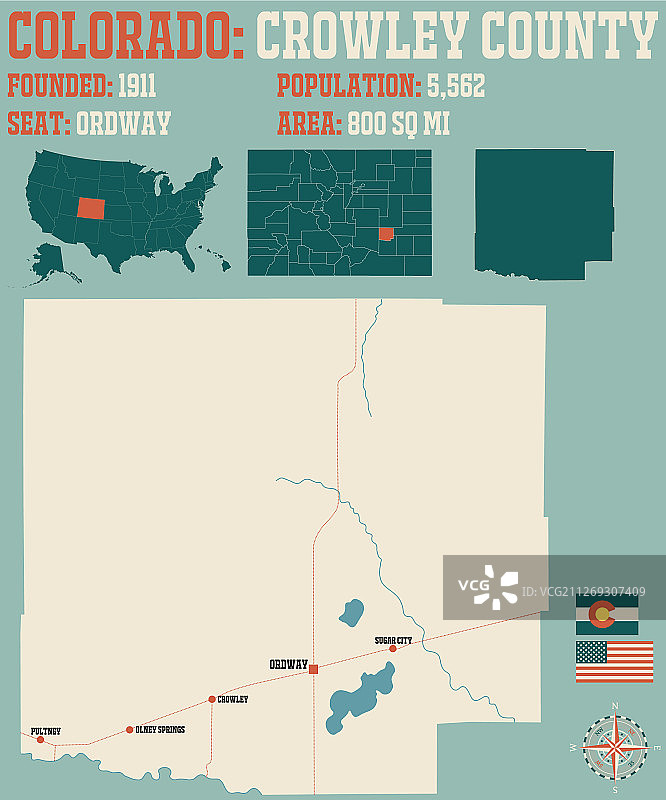 科罗拉多州克劳利县地图图片素材