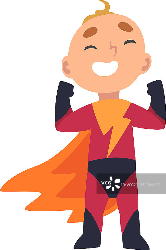 身穿超人服装的男孩欢呼雀跃图片素材