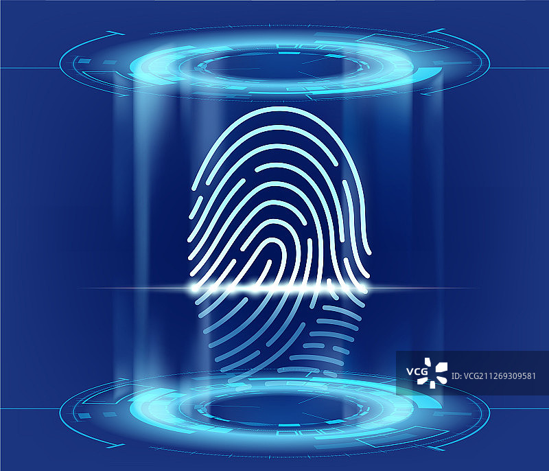 未来科技风HUD界面：指纹扫描图片素材