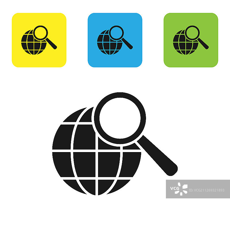 地球仪黑色放大镜图标图片素材