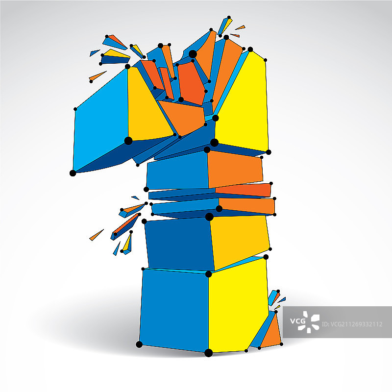 破碎的3D数字线框数字1图片素材