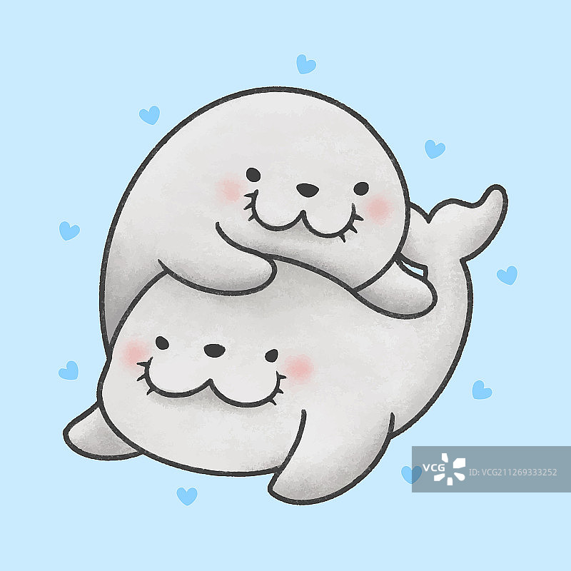 手绘风格的可爱情侣海豹卡通图片素材