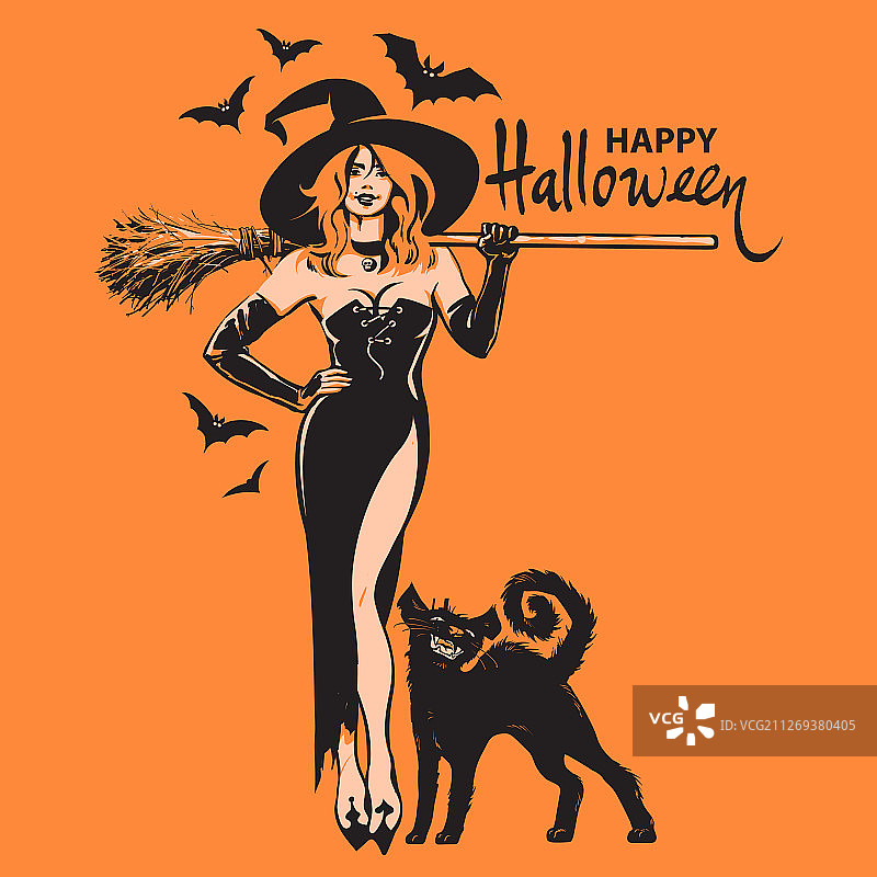 万圣节手绘文字与美女图片素材