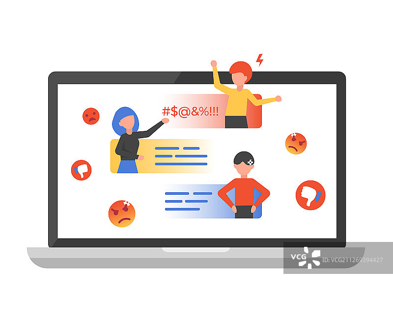 在线聊天笔记本电脑上的欺凌行为图片素材