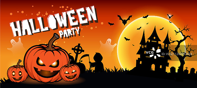 万圣节之夜背景与满月图片素材