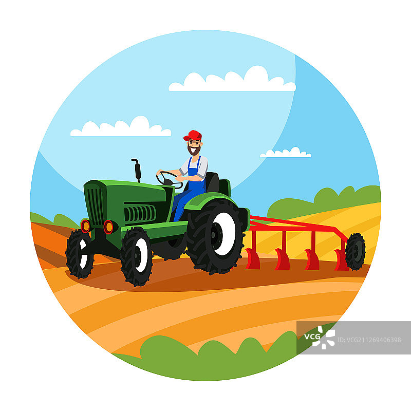 农民驾驶犁地拖拉机图片素材