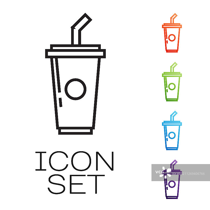 带吸管的黑色线条纸质玻璃杯图片素材