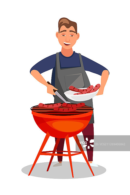 正在烤肉的年轻男人扁平风格图片素材