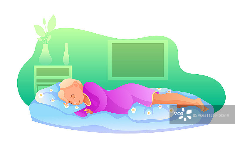 睡觉的孕妇扁平风格图片素材