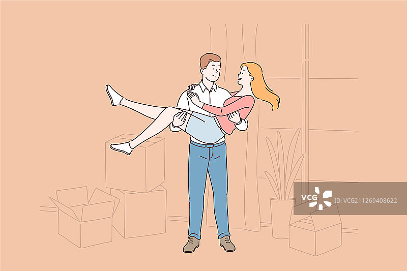 快乐的年轻夫妇同居图片素材