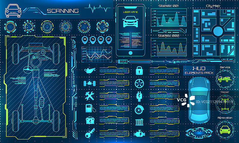 HUD元素汽车服务维修信息图表图片素材