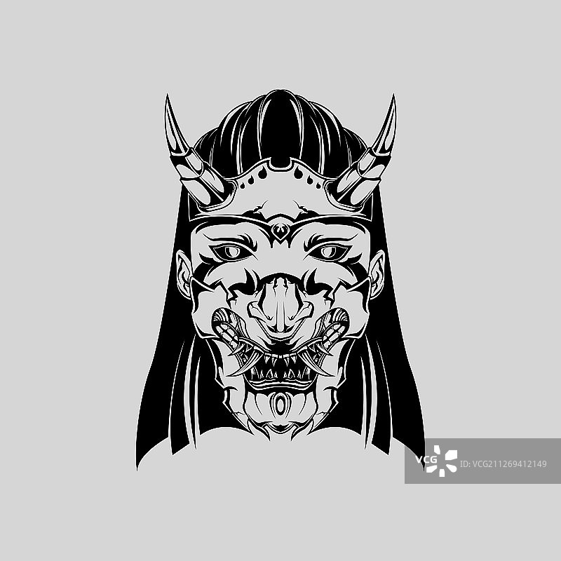武士面具单色版本日式图片素材