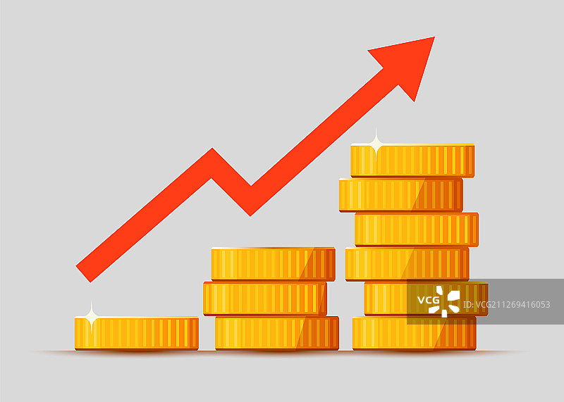 不断增长的金币堆与上升箭头图片素材