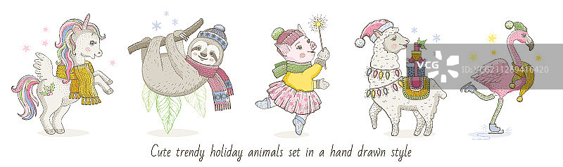 圣诞节可爱魔法热带动物独角兽图片素材