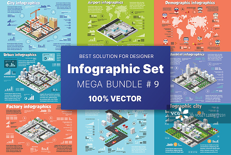 2.5D信息图表概念方块组合图片素材