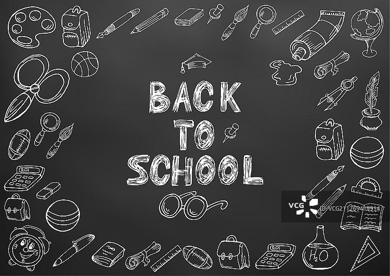 用粉笔在黑板上画的返校图画图片素材