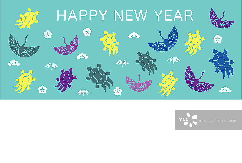 新年仙鹤与龟贺卡模板图片素材