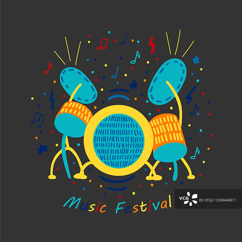 扁平风涂鸦鼓潮流设计图片素材