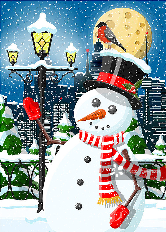 圣诞冬季城市雪人树木图片素材