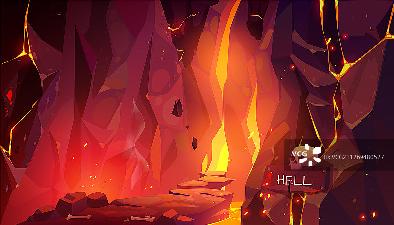 通往地狱的熔岩火热洞穴图片素材