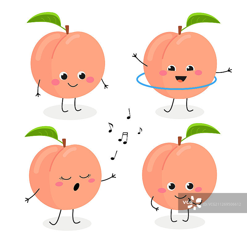 桃子卡通表情符号套装图片素材