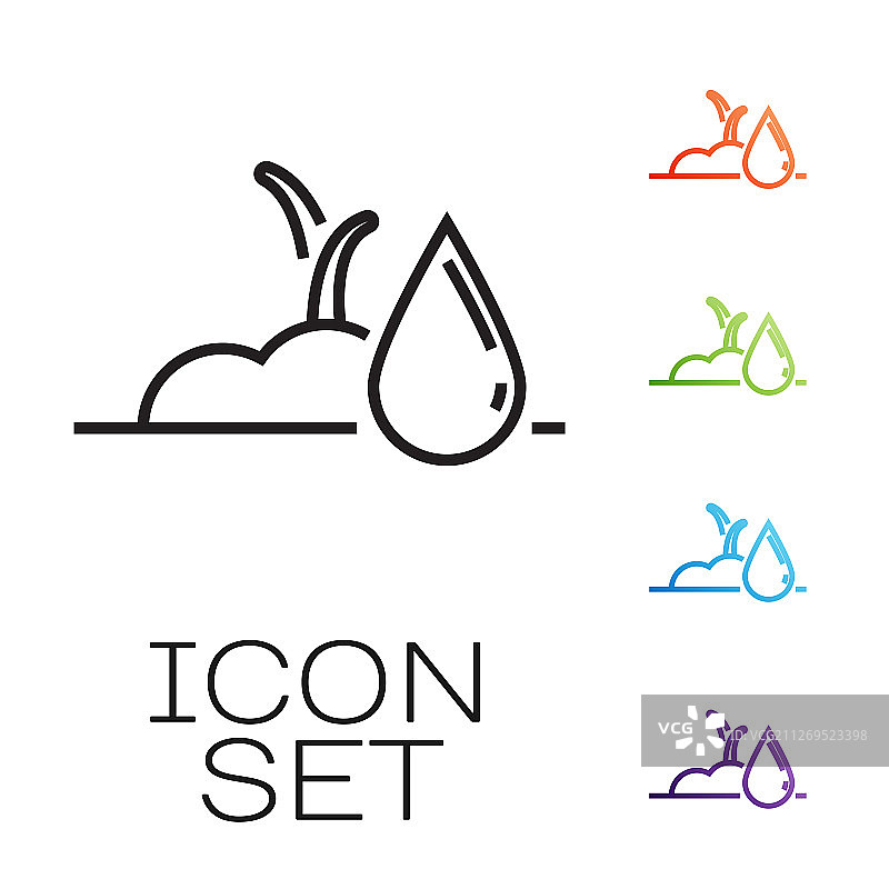 白色背景上的黑色线条水壶嫩芽图标图片素材