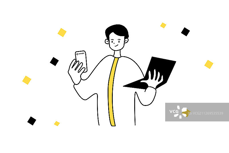 线条风简约远程办公海报插画元素图片素材