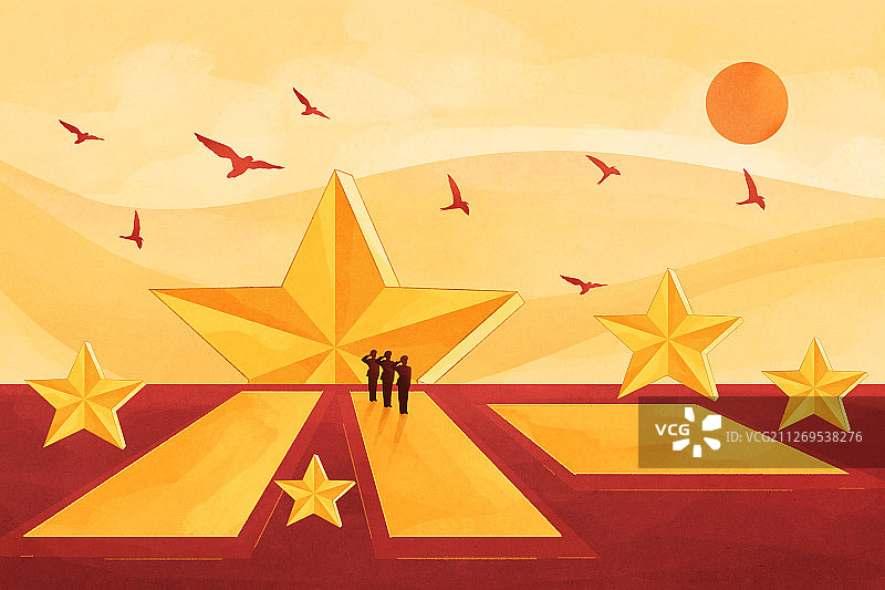 八一建军节金色五角星插画3图片素材