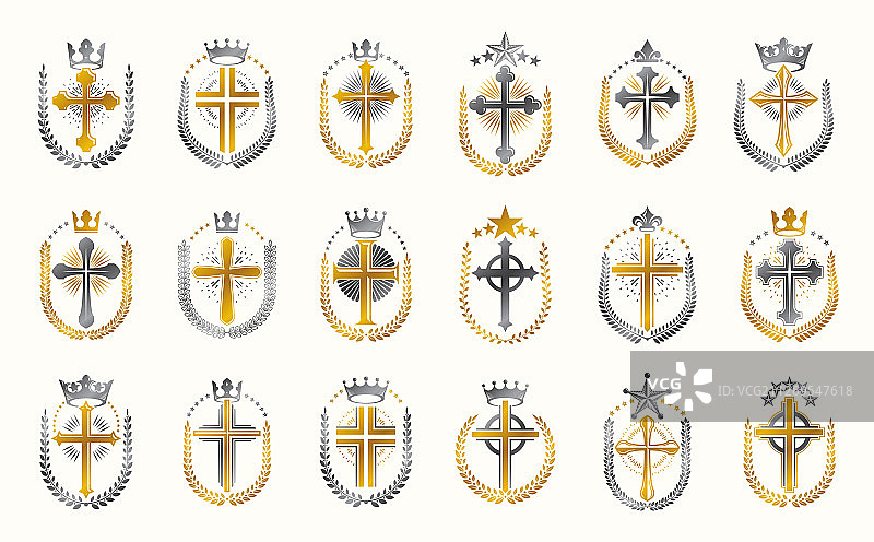 复古基督教十字架标志或徽章图片素材