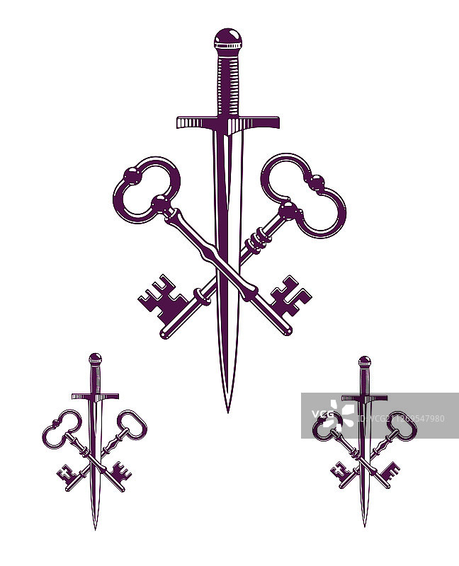 交叉的钥匙和匕首符号标志图片素材