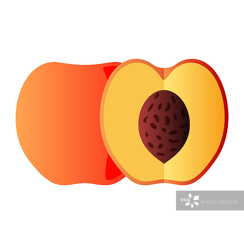 带绿叶的完整和一半的成熟桃子图片素材