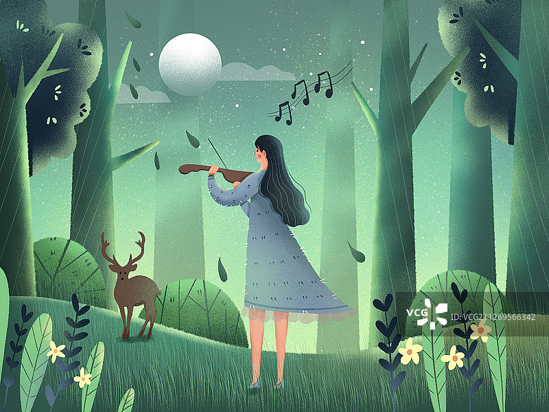 森林里拉小提琴图片素材