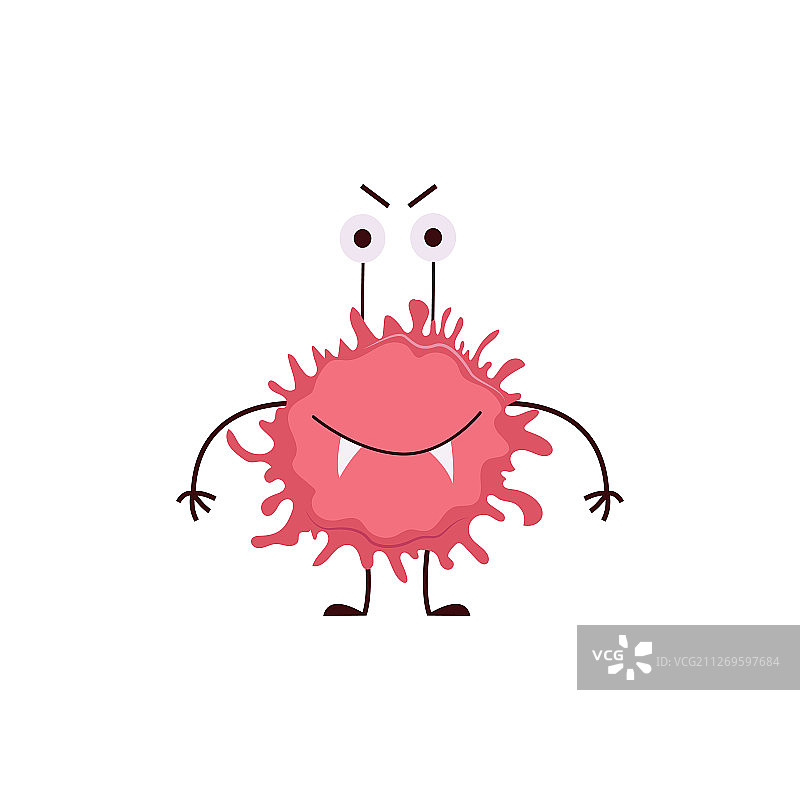 微笑的幻想细菌或怪物角色（扁平风格）图片素材