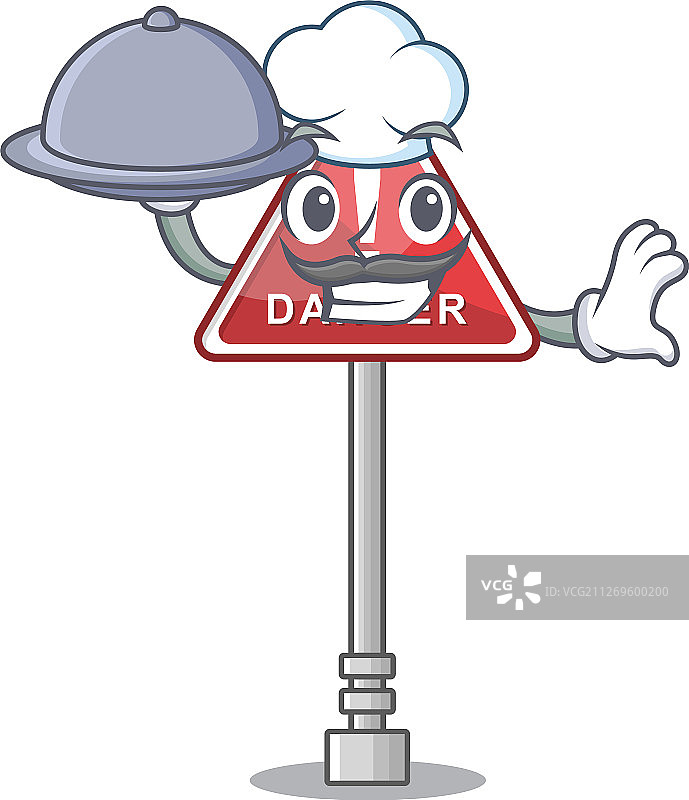 吉祥物中带有食物危险标志的厨师图片素材