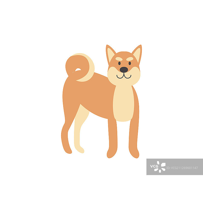 快乐的卡通柴犬站立微笑图片素材