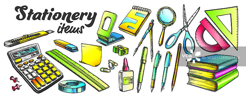 彩色学习办公文具套装图片素材