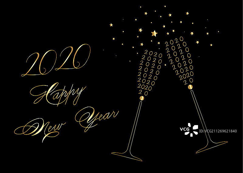 2020新年金色酒杯祝酒图片素材