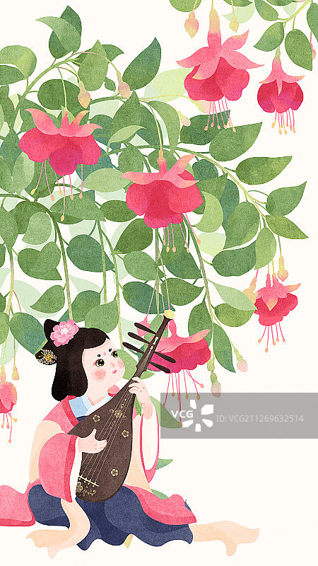 节气大雪在倒挂金钟话从前弹琵琶的唐朝美人图片素材