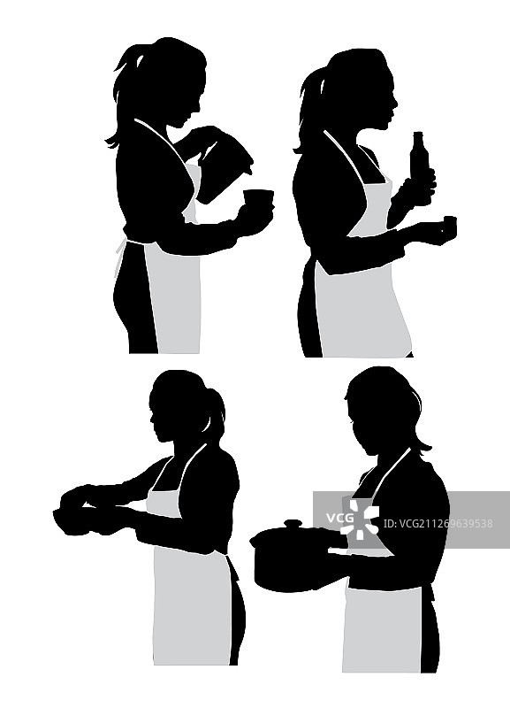 穿着围裙、手拿厨房用具的女孩图片素材