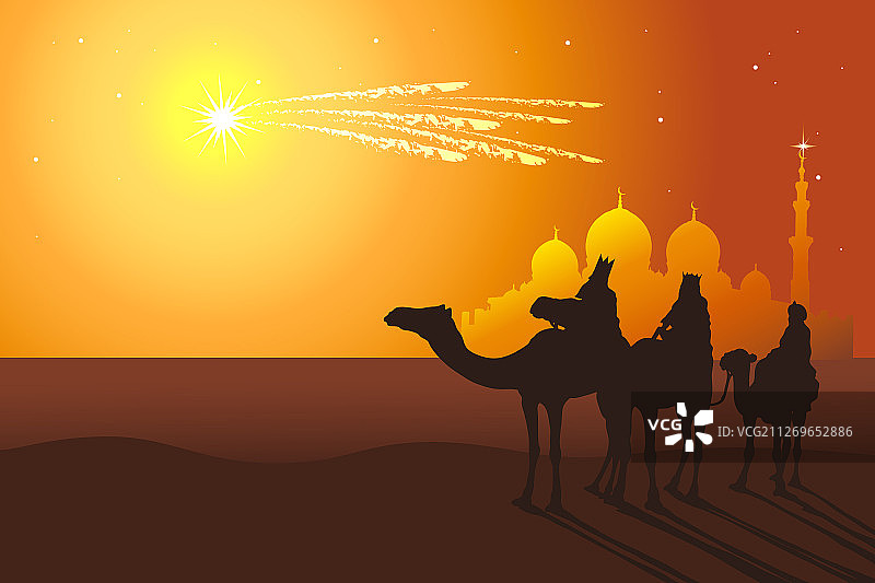 东方国家的三位国王骑着骆驼图片素材