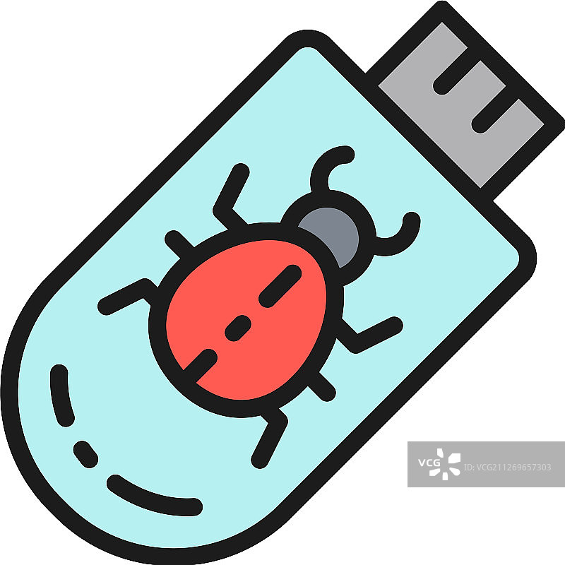 U盘木马病毒扁平彩色线条图片素材