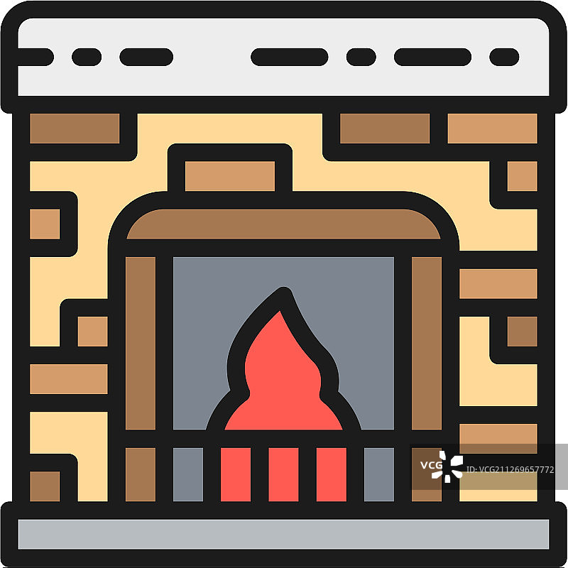 白色背景上的壁炉扁平彩色线条图标图片素材